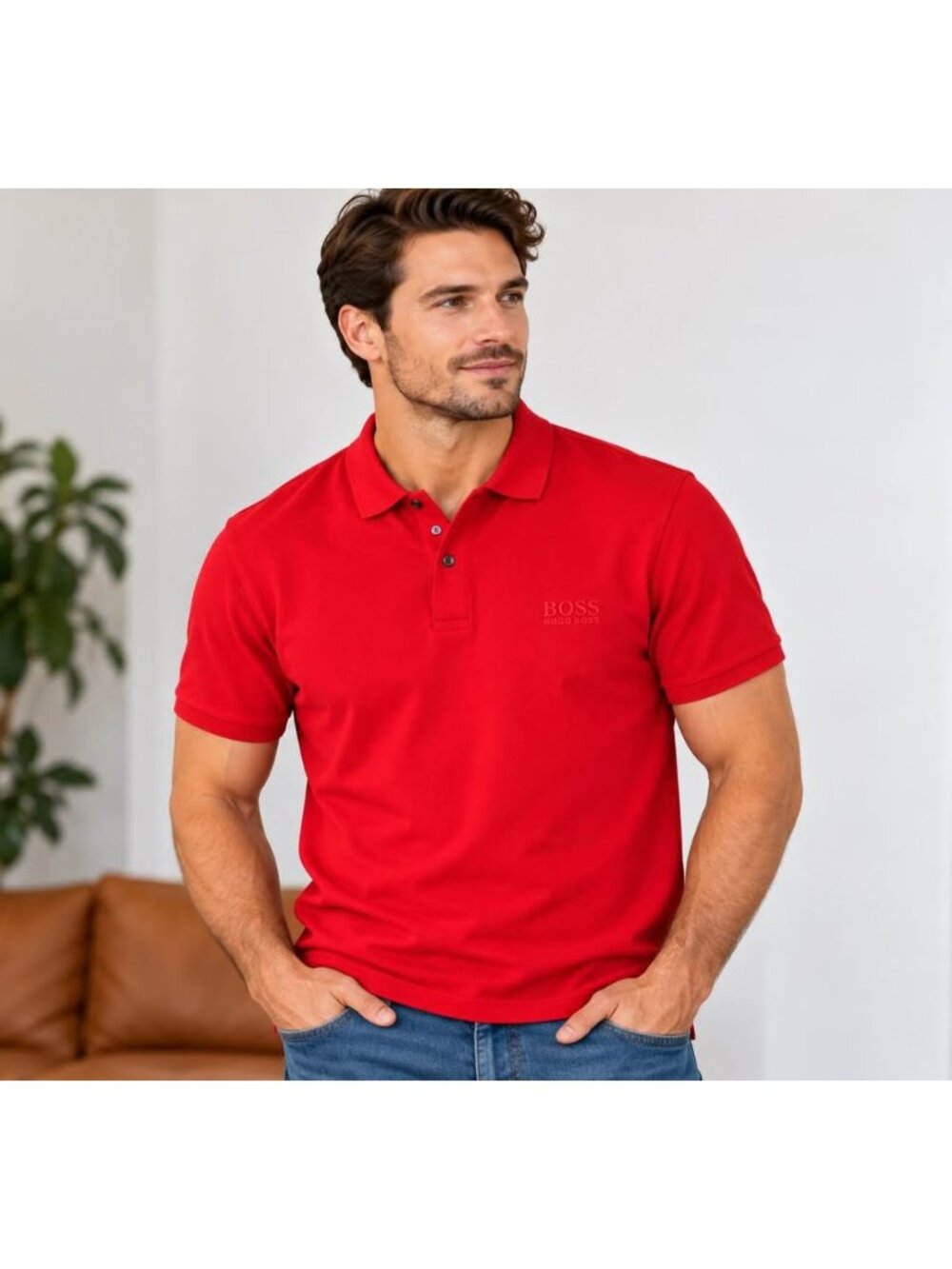 Hugo Boss Men’s Red Logo Polo Shirt Medium